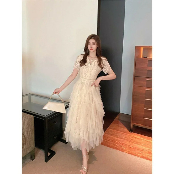 NWT Self-Portrait Inspired Ivory White Midi Dress - Picture 5 of 11